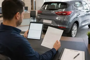 Cliente entregando documentos para licenciamento de veículo em um balcão de despachante.
